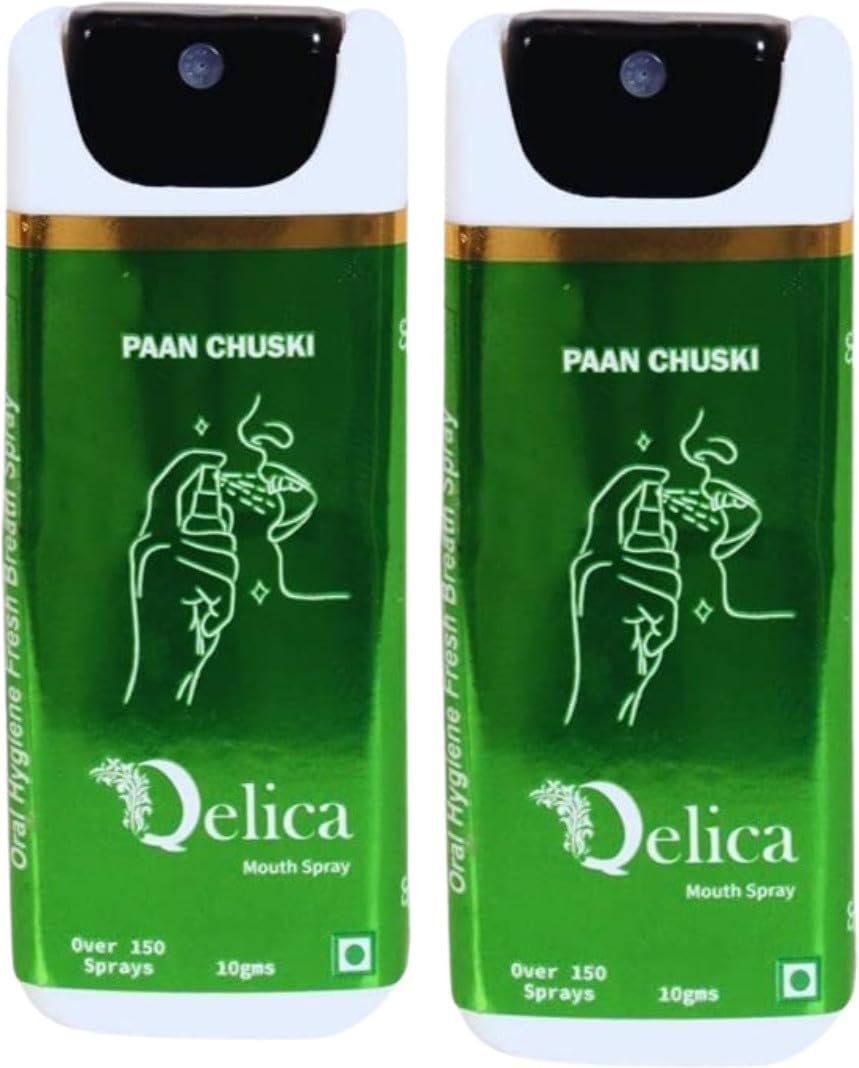 QELICA Mens and Womens Paan Chuski Instant Mouth Freshner Spray | Longlasting Freshness, Gumand Tooth Protection |Multi | 10 G (Pack of 2)
