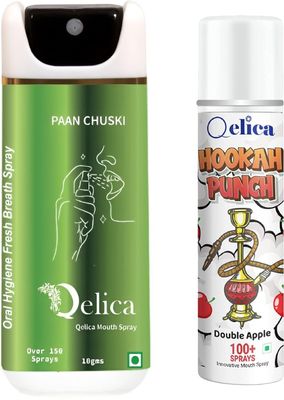 QELICA Mens and Womens Paan Chuski & Double Apple Instant Mouth Freshner Spray | Longlasting Freshness, Gumand Tooth Protection |Multi | 10 G (Pack of 2)