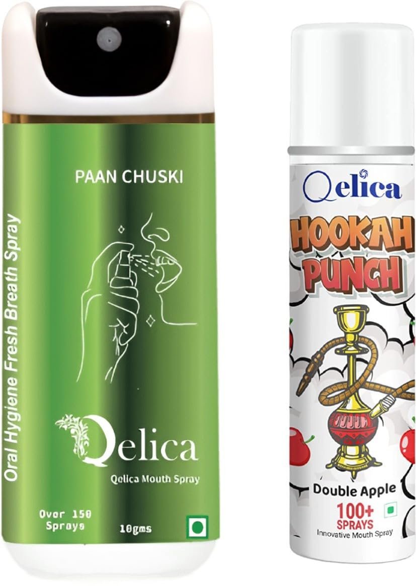 QELICA Mens and Womens Paan Chuski & Double Apple Instant Mouth Freshner Spray | Longlasting Freshness, Gumand Tooth Protection |Multi | 10 G (Pack of 2)