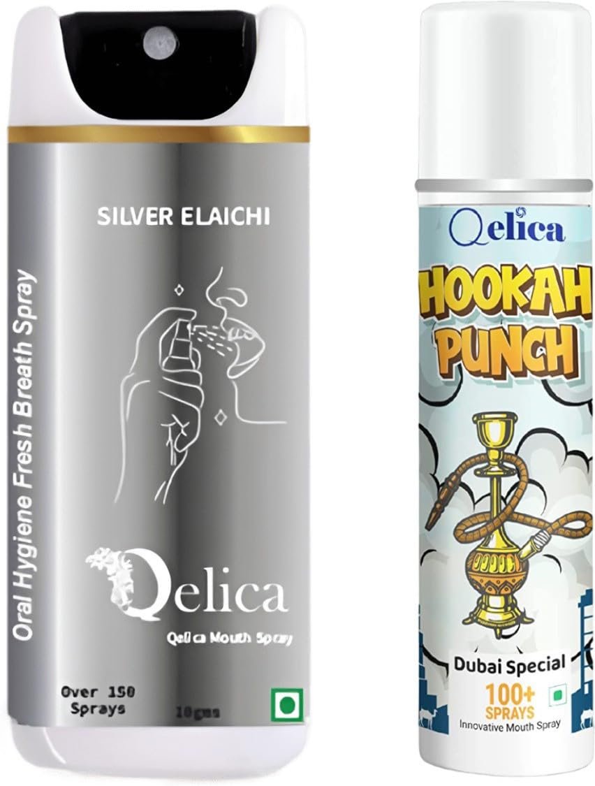 QELICA Mens and Womens Silver Elachi & Dubai Special Instant Mouth Freshner Spray | Longlasting Freshness, Gumand Tooth Protection |Multi | 10 G (Pack of 2)