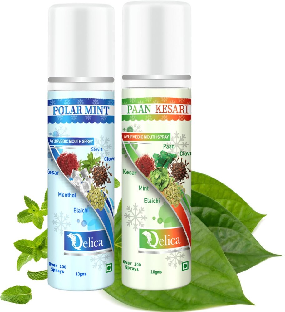 QELICA Mens and Womens Paan Kesari, Polar Mint Instant Mouth Freshner Spray | Longlasting Freshness, Gumand Tooth Protection |Multi | 10 G (Pack of 2)