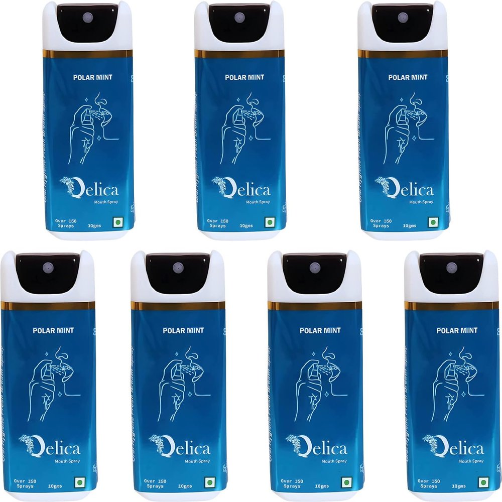 QELICA Mens and Womens Polar Mint Instant Mouth Freshner Spray | Longlasting Freshness, Gumand Tooth Protection |Multi | 10 G (Pack of 7)