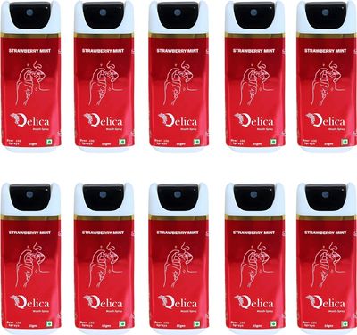 QELICA Mens and Womens Strawberry Instant Mouth Freshner Spray | Longlasting Freshness, Gumand Tooth Protection |Multi | 10 G (Pack of 10)