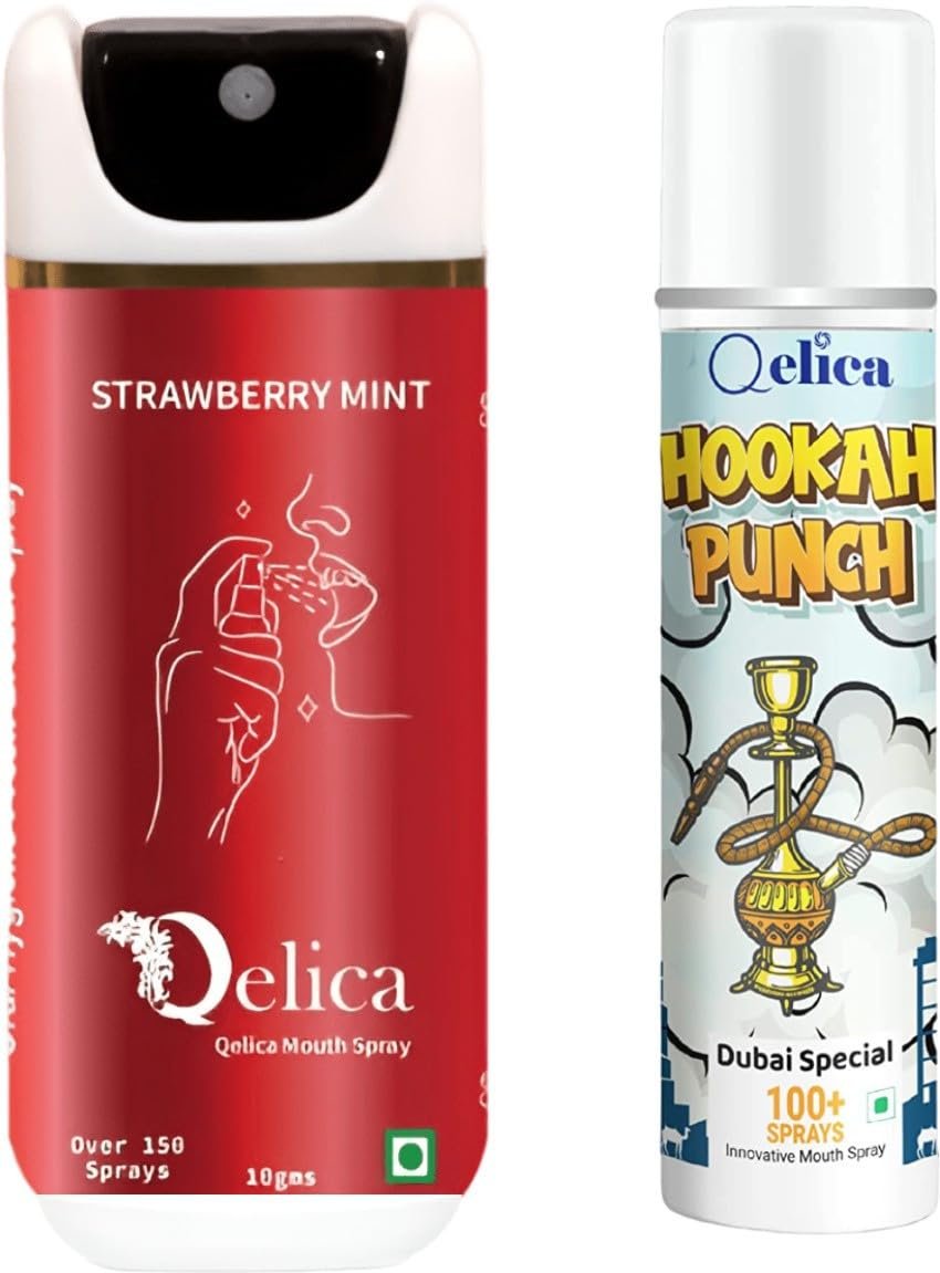 QELICA Mens and Womens Strawberry Mint & Dubai Special Instant Mouth Freshner Spray | Longlasting Freshness, Gumand Tooth Protection |Multi | 10 G (Pack of 2)