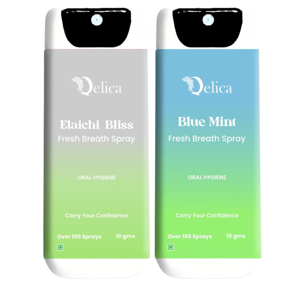 QELICA Mens and Womens Blue Mint, Elaichi Bliss Instant Mouth Freshner Spray | Longlasting Freshness, Gumand Tooth Protection |Multi | 10 G (Pack of 2)