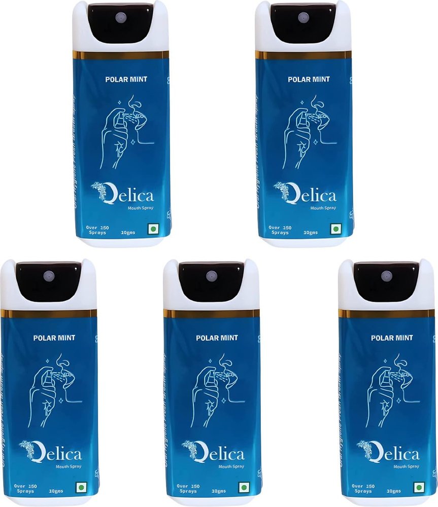 QELICA Mens and Womens Polar Mint Instant Mouth Freshner Spray | Longlasting Freshness, Gumand Tooth Protection |Multi | 10 G (Pack of 5)
