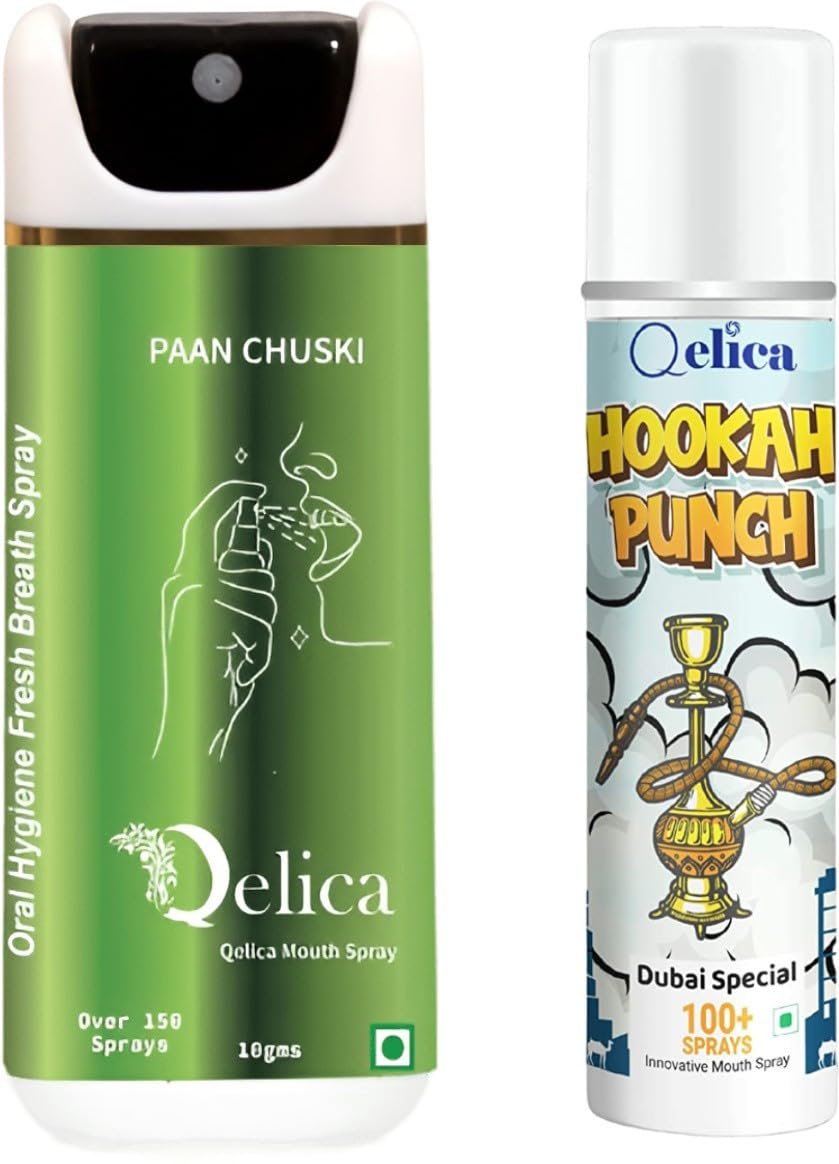 QELICA Mens and Womens Paan Chuski & Dubai Special Instant Mouth Freshner Spray | Longlasting Freshness, Gumand Tooth Protection |Multi | 10 G (Pack of 2)