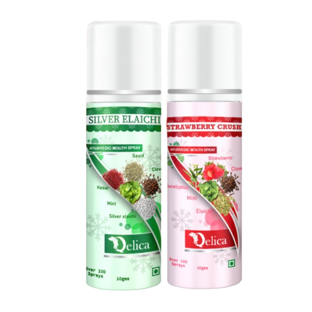 QELICA Love Special Men & Women Silver Elachi & Strawberry Crush Instant Mouth Freshner Spray | Longlasting Freshness, Gumand Tooth Protection |Multi | 10 G (Pack of 2)