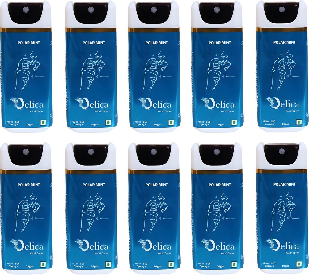 QELICA Mens and Womens Polar Mint Instant Mouth Freshner Spray | Longlasting Freshness, Gumand Tooth Protection |Multi | 10 G (Pack of 10)