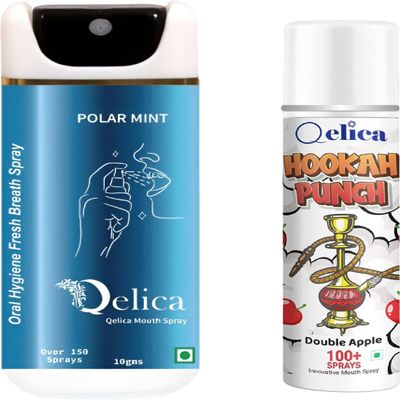 QELICA Mens and Womens Polar Mint & Double Apple Instant Mouth Freshner Spray | Longlasting Freshness, Gumand Tooth Protection |Multi | 10 G (Pack of 2)