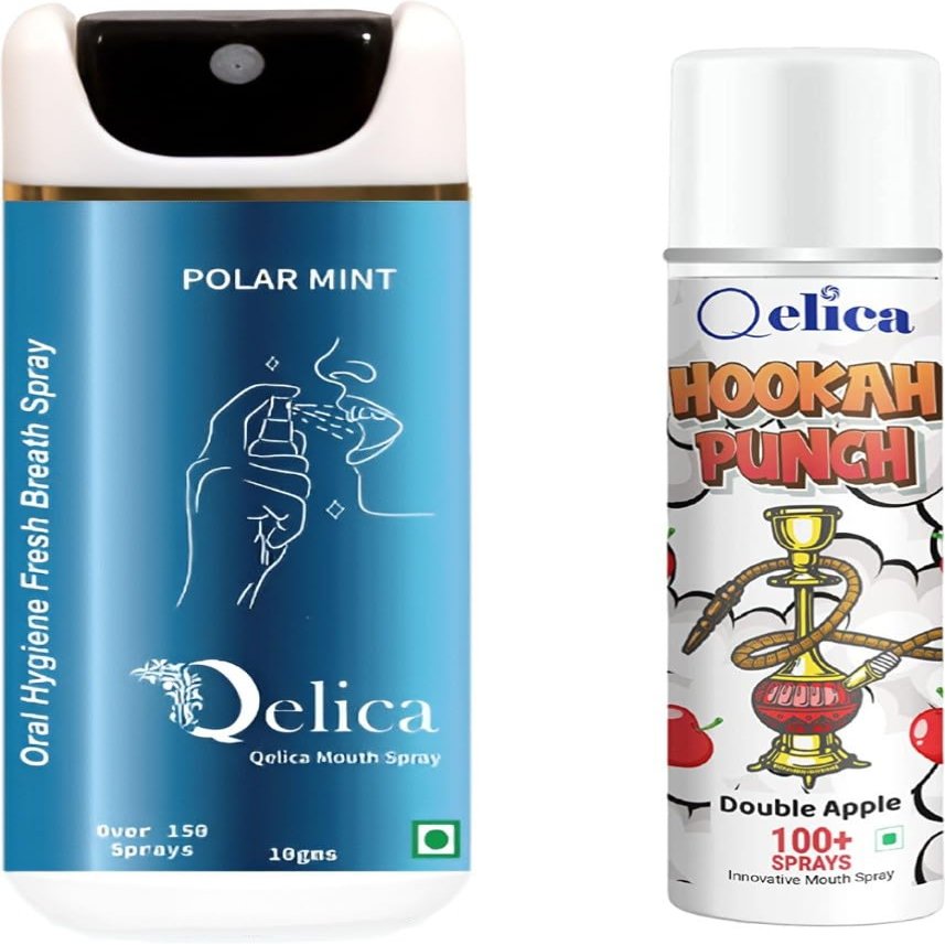 QELICA Mens and Womens Polar Mint & Double Apple Instant Mouth Freshner Spray | Longlasting Freshness, Gumand Tooth Protection |Multi | 10 G (Pack of 2)