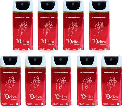 QELICA Mens and Womens Strawberry Instant Mouth Freshner Spray | Longlasting Freshness, Gumand Tooth Protection |Multi | 10 G (Pack of 9)