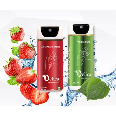 QELICA Mens & Womens Paan Chuski And Strawberry Mint Instant Mouth Freshner Spray | Longlasting Freshness, Gumand Tooth Protection |Multi | 10 G (Pack of 2)