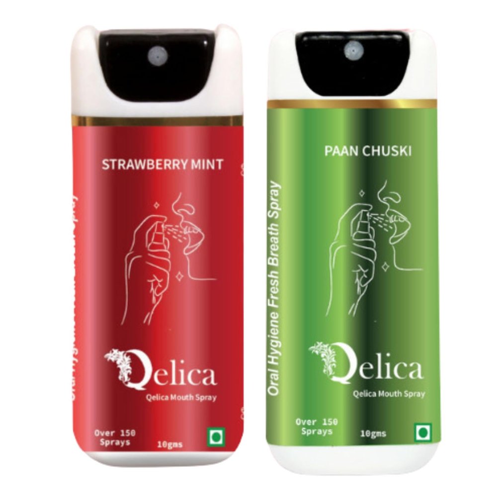 QELICA Valentine's Day Special Mens and Womens Strawberry Mint and Paan Chuski Instant Mouth Freshner Spray | Longlasting Freshness, Gumand Tooth Protection |Multi | 10 G (Pack of 2)