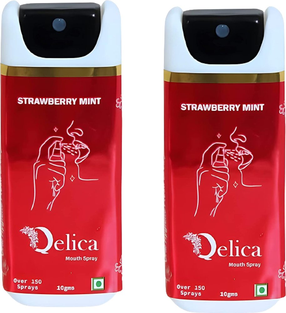 QELICA Mens & Womens Strawberry Instant Mouth Freshner Spray | Longlasting Freshness, Gumand Tooth Protection |Multi | 10 G (Pack of 2)