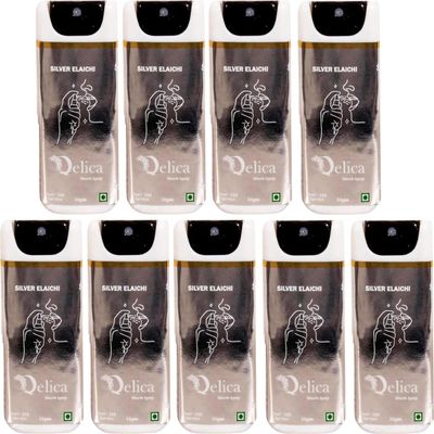 QELICA Mens and Womens Silver Elaichi Instant Mouth Freshner Spray | Longlasting Freshness, Gumand Tooth Protection |Multi | 10 G (Pack of 9)