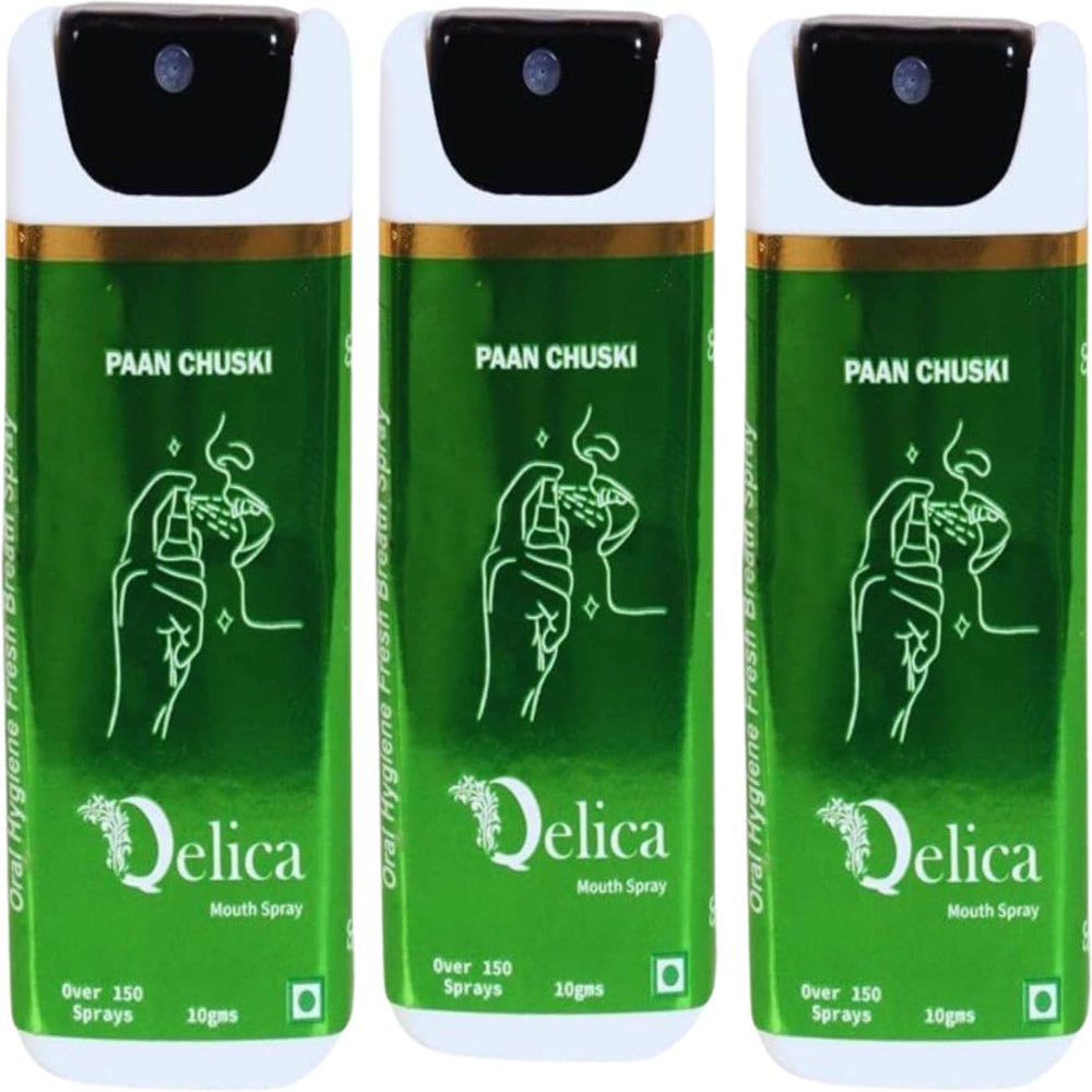 QELICA Mens and Womens Paan Chuski Instant Mouth Freshner Spray | Longlasting Freshness, Gumand Tooth Protection |Multi | 10 G (Pack of 3)