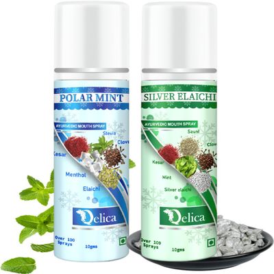 QELICA Mens and Womens Polar Mint, Silver Elachi Instant Mouth Freshner Spray | Longlasting Freshness, Gumand Tooth Protection |Multi | 10 G (Pack of 2)
