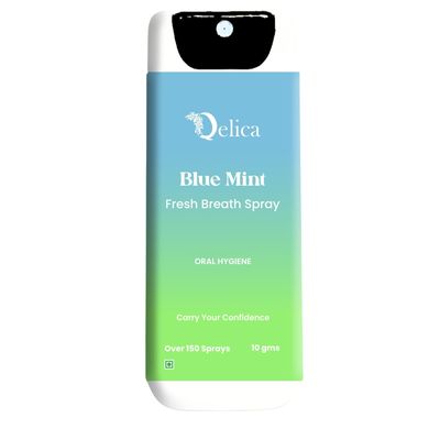 QELICA Mens and Womens Blue Mint Instant Mouth Freshner Spray | Longlasting Freshness, Gumand Tooth Protection |Multi | 10 G (Pack of 1)