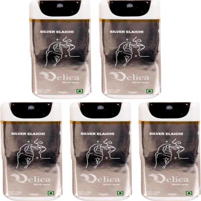 QELICA Mens and Womens Silver Elaichi Instant Mouth Freshner Spray | Longlasting Freshness, Gumand Tooth Protection |Multi | 10 G (Pack of 5)