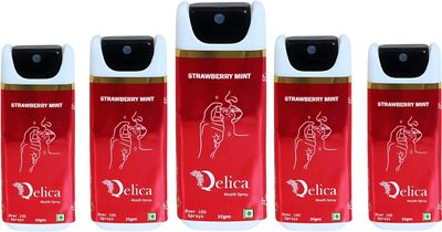 QELICA Mens and Womens Strawberry Instant Mouth Freshner Spray | Longlasting Freshness, Gumand Tooth Protection |Multi | 10 G (Pack of 5)