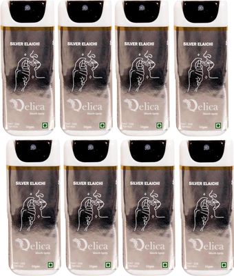 QELICA Mens and Womens Silver Elaichi Instant Mouth Freshner Spray | Longlasting Freshness, Gumand Tooth Protection |Multi | 10 G (Pack of 8)