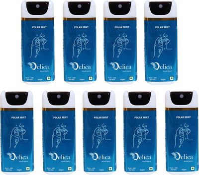 QELICA Mens and Womens Polar Mint Instant Mouth Freshner Spray | Longlasting Freshness, Gumand Tooth Protection |Multi | 10 G (Pack of 9)