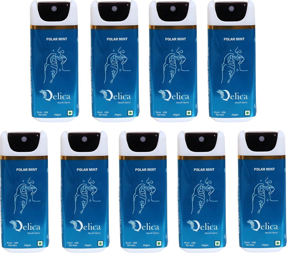 QELICA Mens and Womens Polar Mint Instant Mouth Freshner Spray | Longlasting Freshness, Gumand Tooth Protection |Multi | 10 G (Pack of 9)