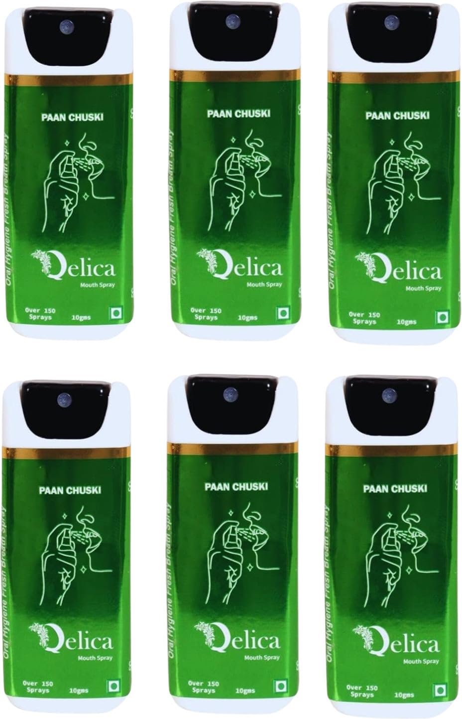 QELICA Mens and Womens Paan Chuski Instant Mouth Freshner Spray | Longlasting Freshness, Gumand Tooth Protection |Multi | 10 G (Pack of 6)