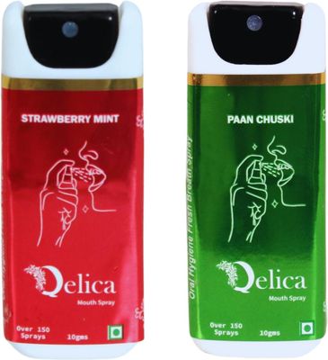 QELICA Mens and Womens Strawberry Mint::Paan Chuski Instant Mouth Freshner Spray | Longlasting Freshness, Gumand Tooth Protection |Multi | 10 G (Pack of 2)