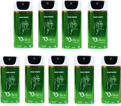 QELICA Mens and Womens Paan Chuski Instant Mouth Freshner Spray | Longlasting Freshness, Gumand Tooth Protection |Multi | 10 G (Pack of 9)