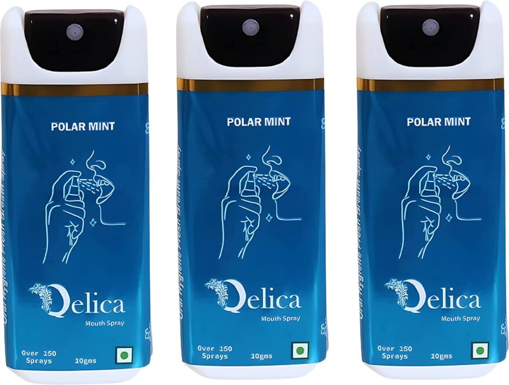 QELICA Mens and Womens Polar Mint Instant Mouth Freshner Spray | Longlasting Freshness, Gumand Tooth Protection |Multi | 10 G (Pack of 3)