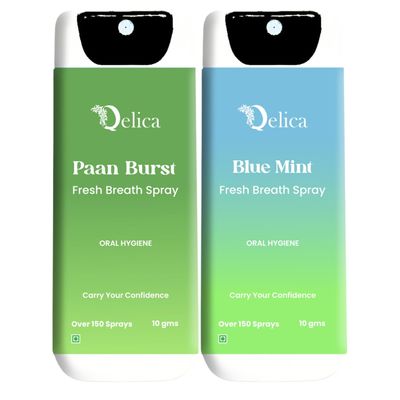 QELICA Mens and Womens Paan Brust, Blue Mint Instant Mouth Freshner Spray | Longlasting Freshness, Gumand Tooth Protection |Multi | 10 G (Pack of 2)