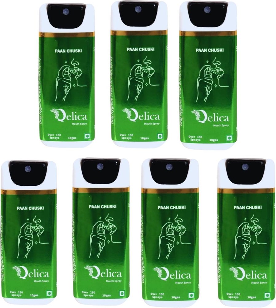 QELICA Mens and Womens Paan Chuski Instant Mouth Freshner Spray | Longlasting Freshness, Gumand Tooth Protection |Multi | 10 G (Pack of 7)
