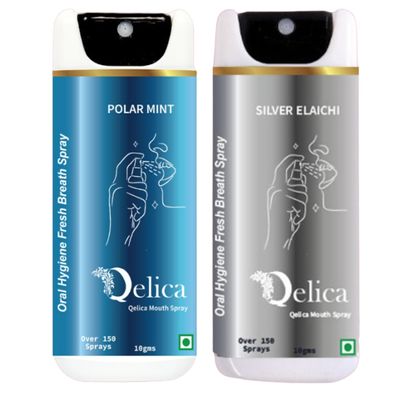 QELICA Love Special Men & Women Polar Mint & Silver Elachi Instant Mouth Freshner Spray | Longlasting Freshness, Gumand Tooth Protection |Multi | 10 G (Pack of 2)