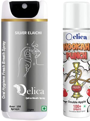 QELICA Mens and Womens Silver Elachi & Double Apple Instant Mouth Freshner Spray | Longlasting Freshness, Gumand Tooth Protection |Multi | 10 G (Pack of 2)