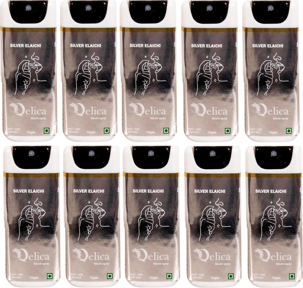 QELICA Mens and Womens Silver Elaichi Instant Mouth Freshner Spray | Longlasting Freshness, Gumand Tooth Protection |Multi | 10 G (Pack of 10)