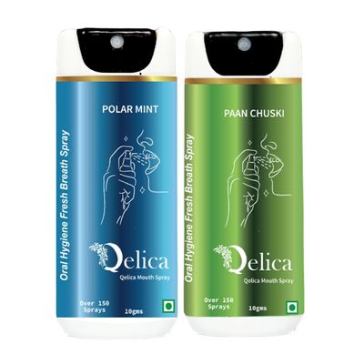 QELICA Mens and Womens Paan Chuski And Polar Mint Instant Mouth Freshner Spray | Longlasting Freshness, Gumand Tooth Protection |Multi | 10 G (Pack of 2)
