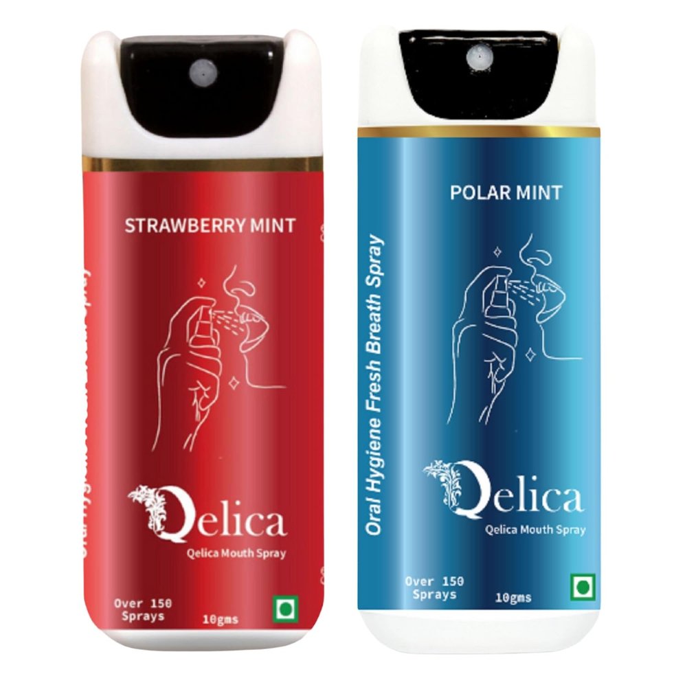 QELICA Mens & Womens Strawberry Mint And Polar Mint Instant Mouth Freshner Spray | Longlasting Freshness, Gumand Tooth Protection |Multi | 10 G (Pack of 2)