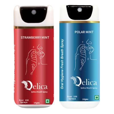 QELICA Love Special Men & Women Strawberry Mint and Polar Mint Instant Mouth Freshner Spray | Longlasting Freshness, Gumand Tooth Protection |Multi | 10 G (Pack of 2)