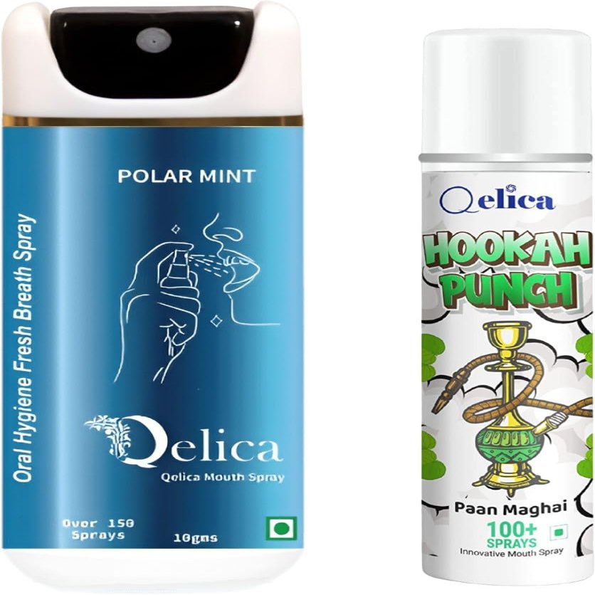 QELICA Mens and Womens Polar Mint & Paan Magahi Instant Mouth Freshner Spray | Longlasting Freshness, Gumand Tooth Protection |Multi | 10 G (Pack of 2)