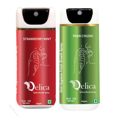QELICA Love Special Men & Women Strawberry Mint & Paan Chuski Instant Mouth Freshner Spray | Longlasting Freshness, Gumand Tooth Protection |Multi | 10 G (Pack of 2)