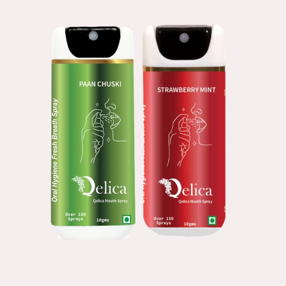 QELICA Mens and Womens Paan Chuski And Strawberry Mint Instant Mouth Freshner Spray | Longlasting Freshness, Gumand Tooth Protection |Multi | 10 G (Pack of 2)