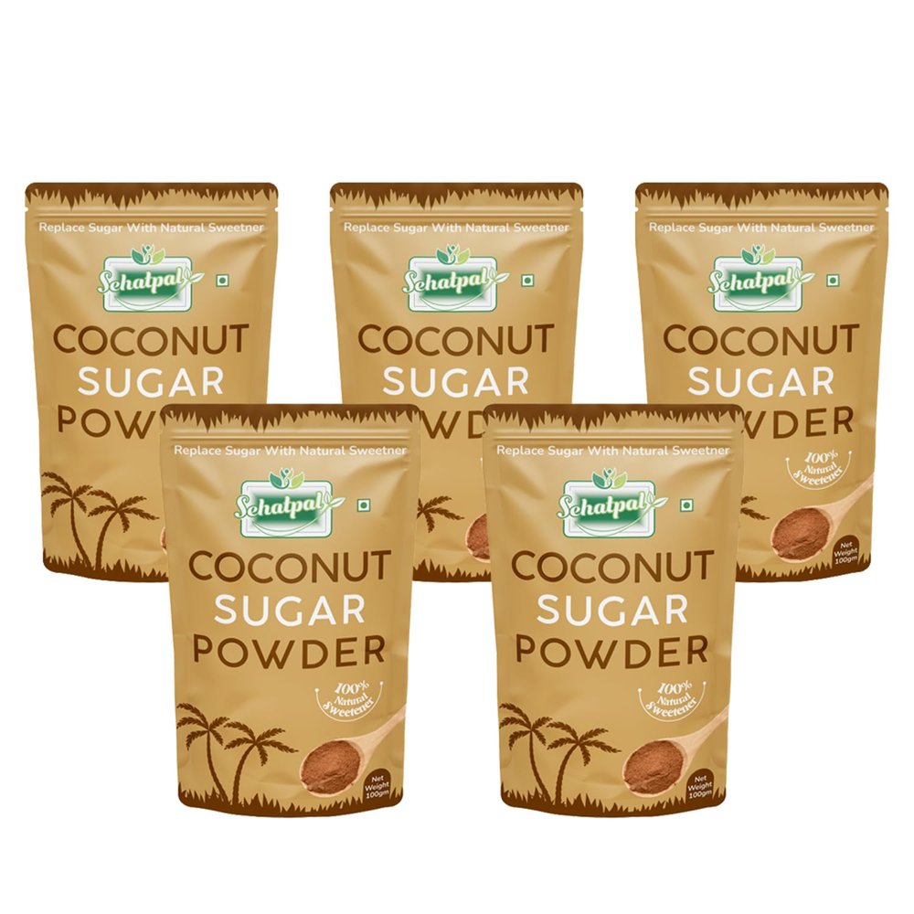 Sehatpal Natural Coconut Sugar 500gm I Pure & Healthy Sugar Substitute| Pure Palm Sugar | Low Glycaemic Index | Diabetes Safe | No Chemicals | Pack of 5 (100 gm each)