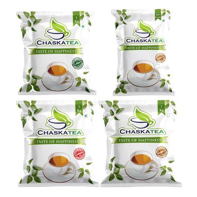 Assam Chai Collection CHASKATEA Premium Natural (1kg)+Classic (1kg)+Supreme S8 Dust (1kg)+Premium Masala (500g) Handpicked Crafted for Chai Lovers with Authentic Traditional Taste [Combo Pack of 4]