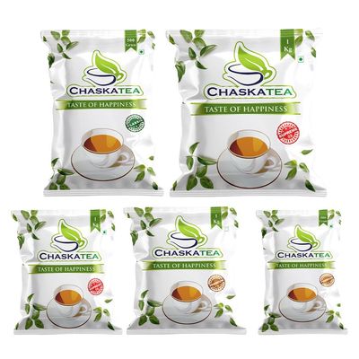 Aromatic Chai Extravaganza CHASKATEA Supreme Black Tea (1kg)+Premium Natural (1kg)+Premium Masala (500g)+Classic (500g)+Supreme S8 Dust (1kg) Handpicked Crafted for Chai Lovers [Combo Pack of 5]