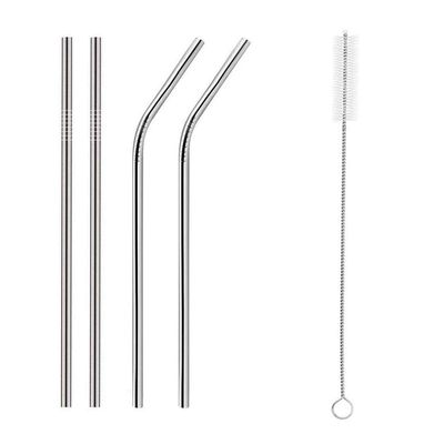 Caltero Stainless Steel Straws with Cleaning Brush for Kids & Adults | Bent Reusable Metal Straws (Pack of 2 Straight & 2 Bent Reusable Metal Straws, Silver)