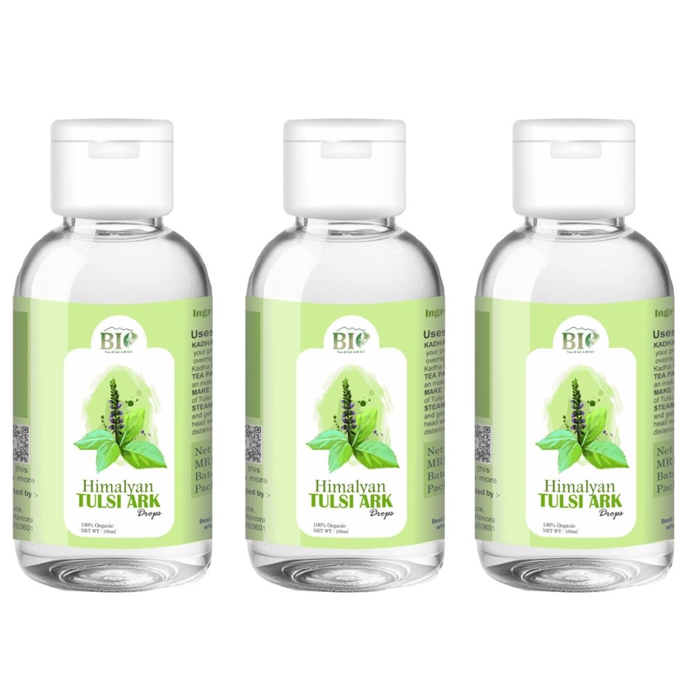 BIO Himalayan Tulsi ARK | Pure Tulsi Drops, Hydrosol | Pure Holy Basil Water for Skin Conditioning, Digestion and Immunity | 100 ml|New-BIO-11-Pack of 3