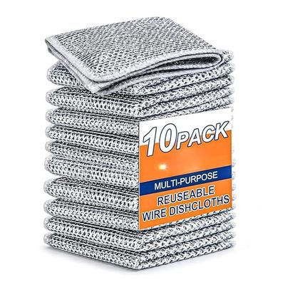Ahuja Mart Multipurpose Wire Dishwashing Rags for Wet and Dry Stainless Steel Scrubber Non-Scratch Wire Dishcloth for Kitchen Scrubber Dishes Sinks Counters Easy Rinsing Machine Washable (Pack of 10)
