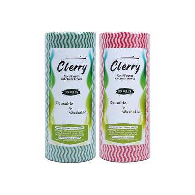 Clerry Non-Woven Reusable Kitchen Towel Rolls Multipurpose, Highly Absorbent and Durable Cleaning Cloths for Household, Kitchen & Bathroom | Kitchen Tissue Roll Pack of 2 (160 Sheets)